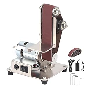 Elektrische bandschuurmachine, 300 W, instelbare doe-het-zelf power, zandmachine, snijranden, mini-bankriemmolenset, 7 versnellingen, multifunctioneel, met polijstschijf voor houtbewerking