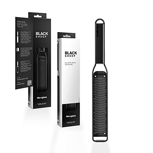 Microplane Zester Rallador de cocina acanalador con hoja de acero inoxidable fabricada en Estados Unidos para cítricos, parmesano, jengibre, chocolate y nuez moscada de la serie Black Sheep