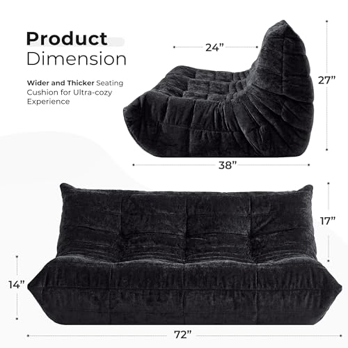 Image of HABUTWAY Giant Bean Bag Chairs Lazy Sofa for Adults,3 Seater,Black | 3 Seater Fireside Chair, Memory Foam Lazy Large Floor Bean Bag Sofa for Living Room, Bedroom, Dorm, Office