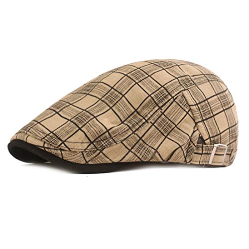 Image of Men's Plaid Striped Newsboy Ivy Flat Driving Golf Cap | Colored plaid longshoreman cap with vintage Irish design, great for driving, golf, daily outdoor casual street wear