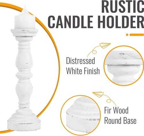 White Rustic Candle Holders For Pillar Candles,18-Inch Vintage Wooden Candle Holders Pillar,Candle Holders For Candlesticks,Farmhouse Style Accent Decor,Gift For Home (1Piece, 5.5" X 5.5" X 18.3") #TOP2