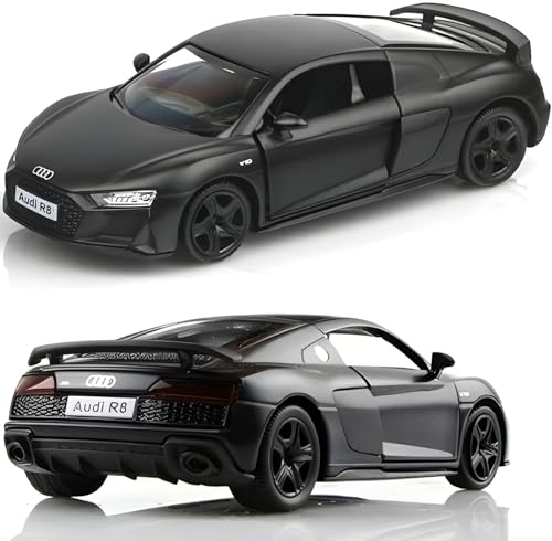 Image of Die-Cast Model Car, 1:32 Scale, Black with Gold Accentsband Hood Pull Back Super Car with Openable Doors Sound and Light for Birthdays Gift Party Decorations (Audi 1:32)