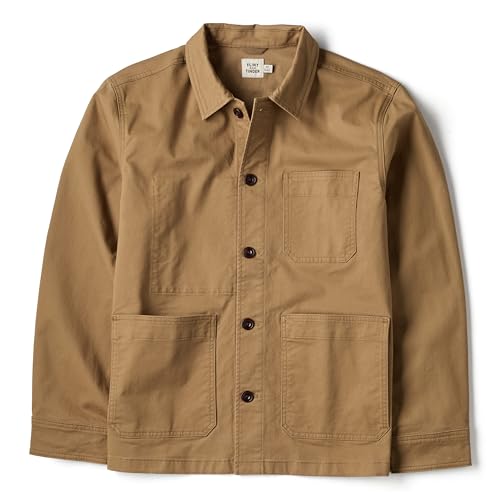 Huckberry Flint and Tinder Classic Chore Coat Mens Lightweight Cotton Jacket British Khaki Large
