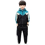 LSHDCER Trainingsanzug Kinder Jungen Jogginganzug Sportanzug Bekleidungsset 2tlg Trainingsjacke & Trainingshose, 122-128, Grün