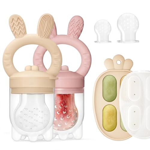 Image of 2 Packs Baby Fruit Feeder & Freezer Tray Combo, Push Pop Baby Food Feeder to Safely Introduce New Foods, Fresh & Frozen Food Silicone Feeder, 100% Food Grade, BPA Free