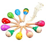 10 pièces Maracas en bois Sandhammer à tenir à la main, batterie en bois Maracas Shaker instruments de musique pour l'entraînement du rythme musical (couleur aléatoire)