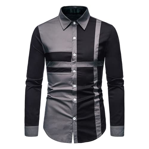 KBUY Herren Gestreiftes Hemd Slim Fit Kontrast Langarm-Hemd Freizeithemd Herren Hemd Casual Langarm Hemd Button Down Bussiness Hemd Shirt Tops Mode Langarmlig Men's Casual Dress Slim Fit S-XXL Cover