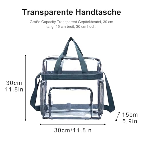 Transparente Tasche 30*30*15cm,transparente Lunchtasche,ransparente Einkaufstasche und Clear Bag,PVC-Kosmetik-Aufbewahrungstasche,Geeignet für Stadien, Einkaufszentren, Fitnessstudios usw. (grau)