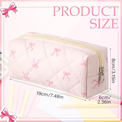 Image of Sherr Coquette Bow Pencil Case Pink Bow Cute Pencil Pouch Soft Cotton Storage Bag Aesthetic Pattern Gift Makeup Pouch Cosmetic Travel Bag for Women