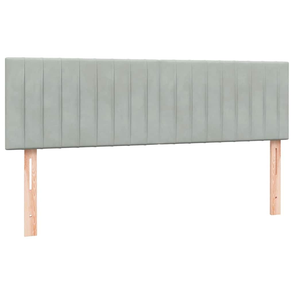 Samt Taschenfederkern Boxspringbett Grau 160x210 cm | Boxspringbett mit Matratze Hellgrau 160x210 cm Samt Bett mit Kopfteil Taschenfederkern Matratze und Topper