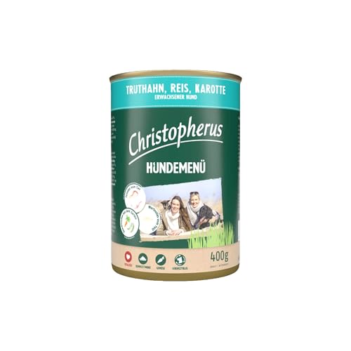 Christopherus Hundemenü, Mit Truthahn, Reis, Karotte, Vollnahrung für Erwachsene Hunde, Nassfutter, 6 x 400 g