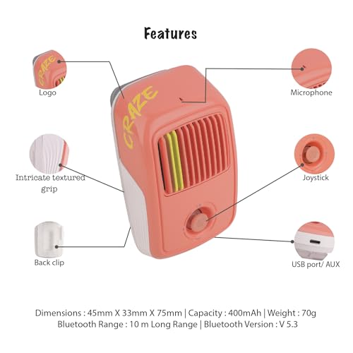 Image of Arctic Fox Craze MP3 Music Bluetooth Speaker |Super Compact, Robust Sound|3W RMS|in-Built Mic with Voice Assistance|Upto 6 Hrs Playtime|Save 100+ MP3 Songs |Type C Charging (Peach)
