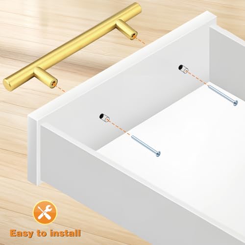 Image of Probrico 10 Pack 4 Inch Center-to-Center Kitchen Cabinet Pulls T Bar Gold Cabinet Handles Modern Drawer Hardware Dresser Pulls, 6-4 /5 Inch Total Length