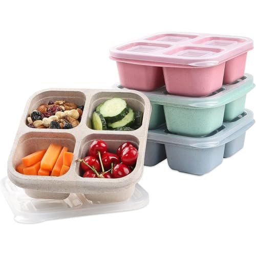 Image of ozazuco 4 Pack Snack Containers, Divided Bento Snack Box, 4 Compartments Reusable Meal Prep Lunch Containers for Kids Adults, Food Storage Containers for School Work Travel