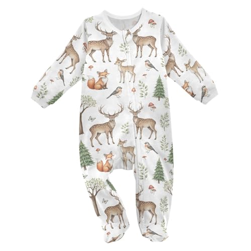 Emelivor Deer Leaves Birds Baby One-Piece Newborn Pajamas Cotton Sleepwear Outfits for Girls Boys Kids