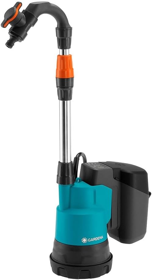 Gardena Ready-To-Use 2000/2 18V P4A Battery Powered Rainwater Collection Pump Set - Submersible Battery Pump with Integrated Filter, 2000 L/h, P4A 18 V Battery (14602-20)