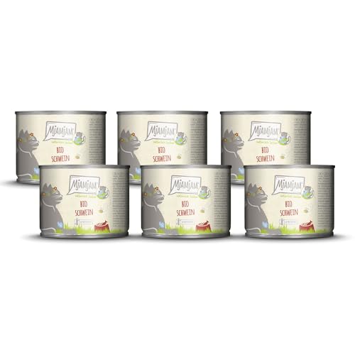 MjAMjAM – Premium Nassfutter für Katzen - natürlich lecker – Bio Schwein, 6er Pack (6 x 200g), getreidefrei mit extra viel Fleisch