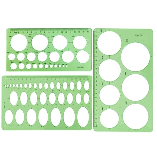 ZTEOFO Circle Templates Ellipse Drawings Templates Drafting Stencils Measuring Tools Template Artist Design Drawing Aid Tool, 3 Pack, Green