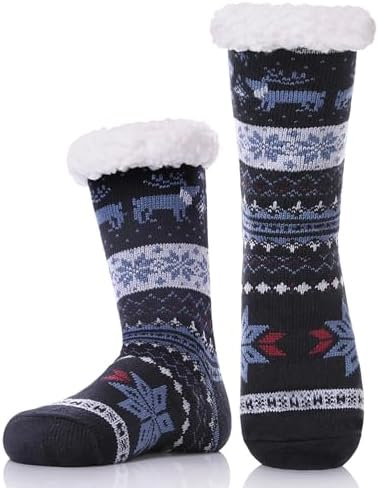 DYW Mens Fuzzy Slipper Socks Warm Thick Heavy Thermal Fleece lined Fluffy Winter Non Slip Socks