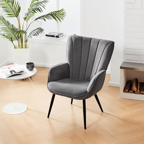 Primezone Velvet Accent Chair Set Of 2 - Mid Century Modern Living Room Chair Upholstered Reading Chair With Metal Legs & Wing Side thumb #6