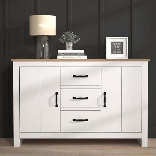Galano Laverton 2 Door 3 Drawer Sideboard Cabinet, Modern Storage Unit with Adjustable Shelves & Smooth-Glide Drawers – Wooden Cupboard for Living Room, Hallway or Kitchen – W119 x D39.8 x H76.1cm