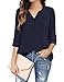 Messic Tunic Blouse, Women's V-Neck Blouses 3/4 Roll-up Sleeve Button Casual Chiffon Tunic Shirt (XX-Large, Navy)