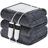DANENOSA Electric Heated Blanket Queen Size 84''x90'' Soft Flannel & Sherpa Electric Blanket with 10 Heating Levels, Automatically Shut Down After 8h with Overheat Protection Machine Washable