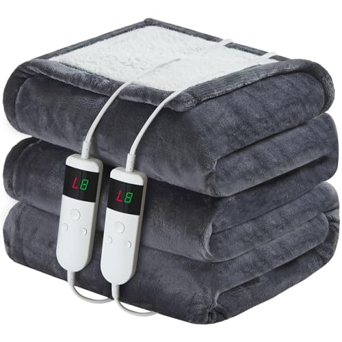 DANENOSA Electric Heated Blanket Queen Size 84''x90'' Soft Flannel & Sherpa Electric Blanket with 10...