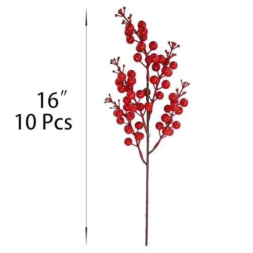 ATFL 10 Pcs Artificial Red Berries Long Stems for Christmas,16" Fake Faux Waterproof Berry Branches for Home Holiday Wedding DIY Crafts Decor by ATFL - Image 2