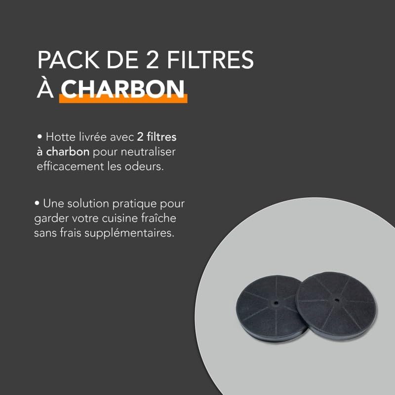 BELDEKO Hotte Casquette 60 cm Noir 240 m3/h + 2 Filtres - Marque Française