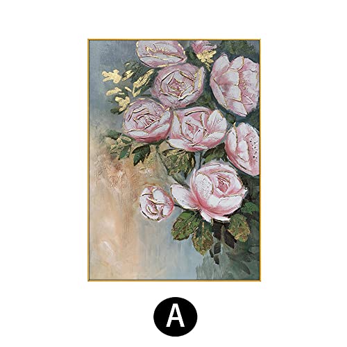 Tableau fleurs roses et ballet abstrait : l'élégance poétique d'une toile peinte