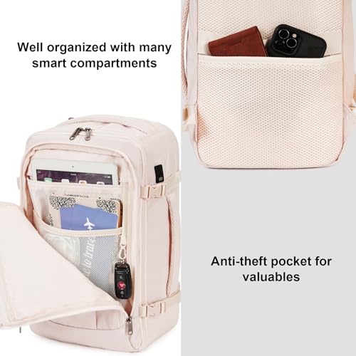 ECOHUB Rucksack 40x20x25 Ryanair Handgepäck 13 Taschen Reiserucksack Flugzeug Carry-ons Wasserdichter Rucksack Damen Klein PET-Recycelte Umweltfreundliche 20L,Patentiert(Beige)