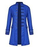 Mens Vintage Tailcoat Steampunk Jacket Gothic Costume for Halloween Cosplay Medieval Victorian Frock Coat Long Uniform (S, Blue)