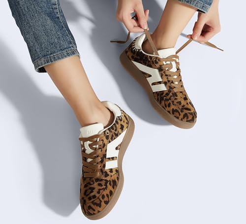Image of LUCKY STEP Women Classic Retro Gum Sole Fashion Sneakers Casual Tennis Skate Shoe Genuine Leather Walking Footwear Anti Slip Trainers