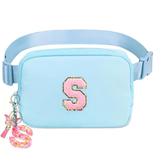 Image of Birthday Gifts for Teenager Girls Kids - Personalized Belt Bag for Girls Women Fashion Waist Packs Trendy Travel Fanny Pack Crossbody Bags with with Initial Letter Patch Cute Stuff Lavender Blue S