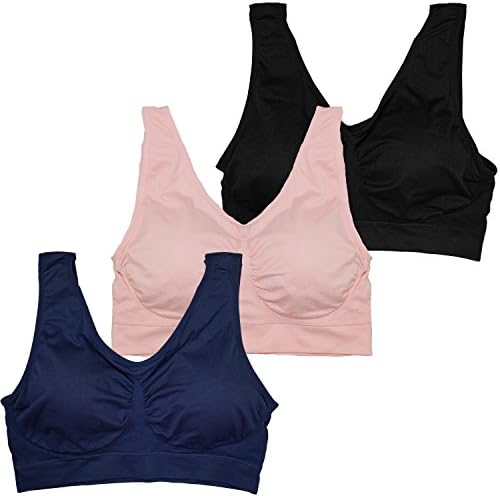 Stylzoo Women's Plus Size 3 Pack Seamless Wire Free Bra with Removable Pads