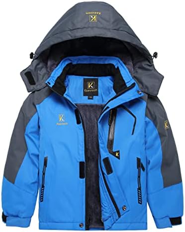 Keevoom Boy's Waterproof Ski Jacket Winter Warm Thick Snow Coat Windproof Fleece Kids Outdoor Hooded Snowboard Jackets(Blue,8-9)
