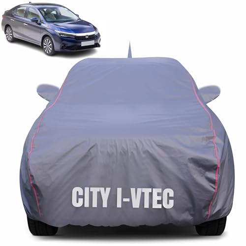 Image of 100% Waterproof Car Body Cover for Honda City i-VTEC (2014-2020) with Mirror Pocket (Heat & UV Resistant, Triple Stitched, Soft Lining, Bottom Elastic & Piping) Grey