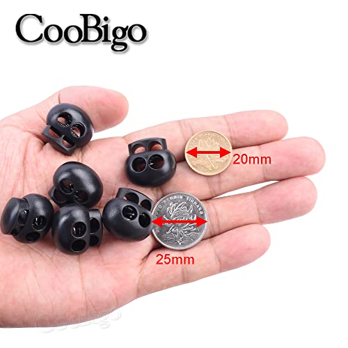 Coobigo FLS241-B 25 25Pcs Spring Cord Lock End Stopper Fastener Slider Toggles Clip Double Hole Round Ball Plastic thumb #2