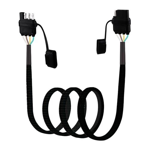 YiEC ZAN 16 AWG 4FT 4-Pin Flat Trailer Wiring Harness with 4 Way to 4 Way Male and Female Connector 16 Gauge 4 to 4 Trailer Extension Wire with Dust Cover for Trailer and Vehicle, Black, 4-16G-4FT