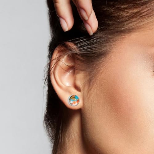 Natural Gemstone & Created Opal 925 Sterling Silver Stud Earrings for Women - Handmade Round Stone Birthstone Jewelry Push Back Earrings - Gift for Birthdays, Daily Wear or Special Occasions4