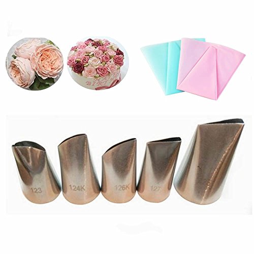 GOOTRADES Cake Decorating Tips 7 Pcs-Set (5 Icing Piping Nozzles & 2 Silicone Pastry Bag)