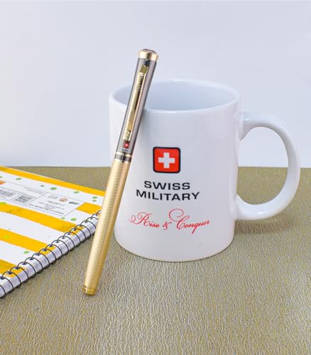 Image of SWISS MILITARY INNOVA Smooth Writing Metal Body Roller Pen with 0.5mm NSTC Blue Poly Jotter Refill, 2000-2200m Writing Length, Best Gift Men & Women, Professional, Executive Office-Body Black /Gold