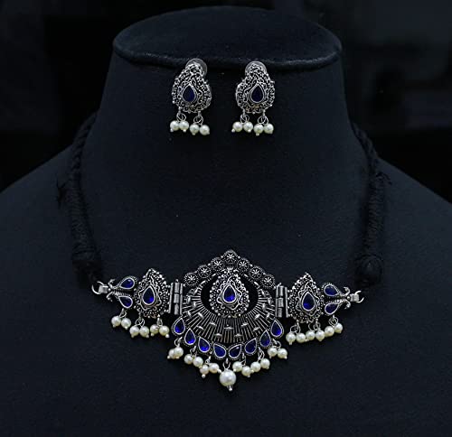 Fancy Choker Necklace Set German Silver Earrings Christmas/Birthday Jewelry
