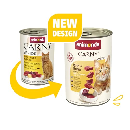 animonda Carny Senior Rind + Huhn mit Käse (6 x 400 g), Katzennassfutter für ältere Katzen ab 7 Jahren, Senior Nassfutter mit 100 % frischen Zutaten, Katzenfutter ohne Getreide und Zucker