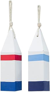 DECHOUS 2Pcs Nautical Wood Buoy: Red and Blue Wooden Buoys with Rope for Decoration - Nautical Wall Hanging Decor Ornament for Home Living Room Bathroom Wall Art - 10.4 Inch