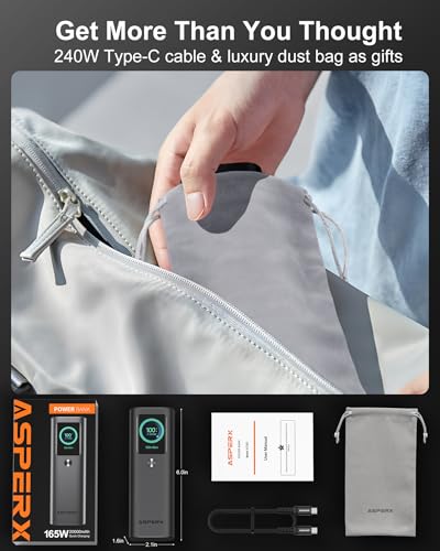 AsperX Laptop Power Bank, 165W 20,000mAh Retractable Cable Aluminum Unibody - image 9