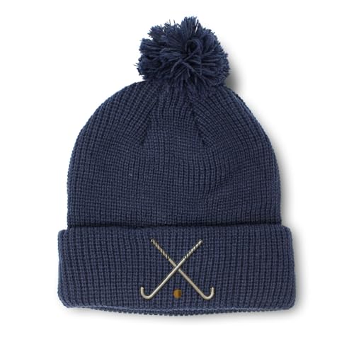 Custom Pom Pom Beanie Field Hockey Sport A Bordado acrílico - Azul - talla única