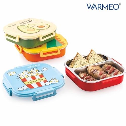 Image of WARMEO Jerry Insulated Lunch Box with Two Compartment BPA Free, Kids Lunch Box,Food Grade Ideal for School, Picnic, Office & Outdoor - 500ml Avocado, Stainless Steel