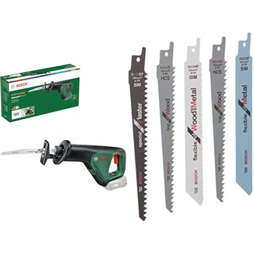 Bosch scie sabre sans fil AdvancedRecip 18 (sans batterie, système 18 V, dans carton) & Lot de 5 lames F016800307 pour élagueur Keo